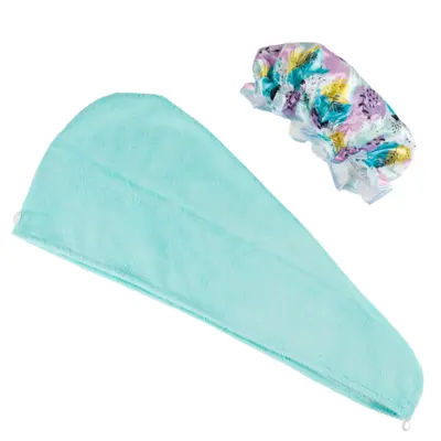 Set Hair Turban & Shower Cap Turquoise Abstract