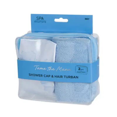 Set Hair Turban & Shower Cap Blue Flower