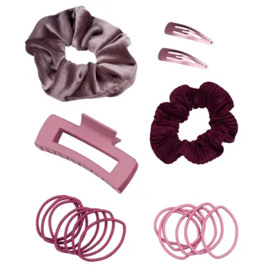Hair Clips and Hair Bands Set - Dark Pink